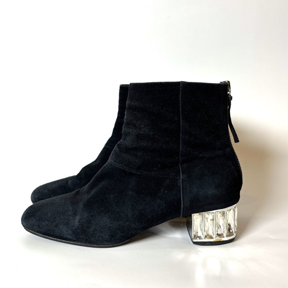 Miu Miu Black Suede Crystal Heel Boots – Statement Ankle Booties, size 38